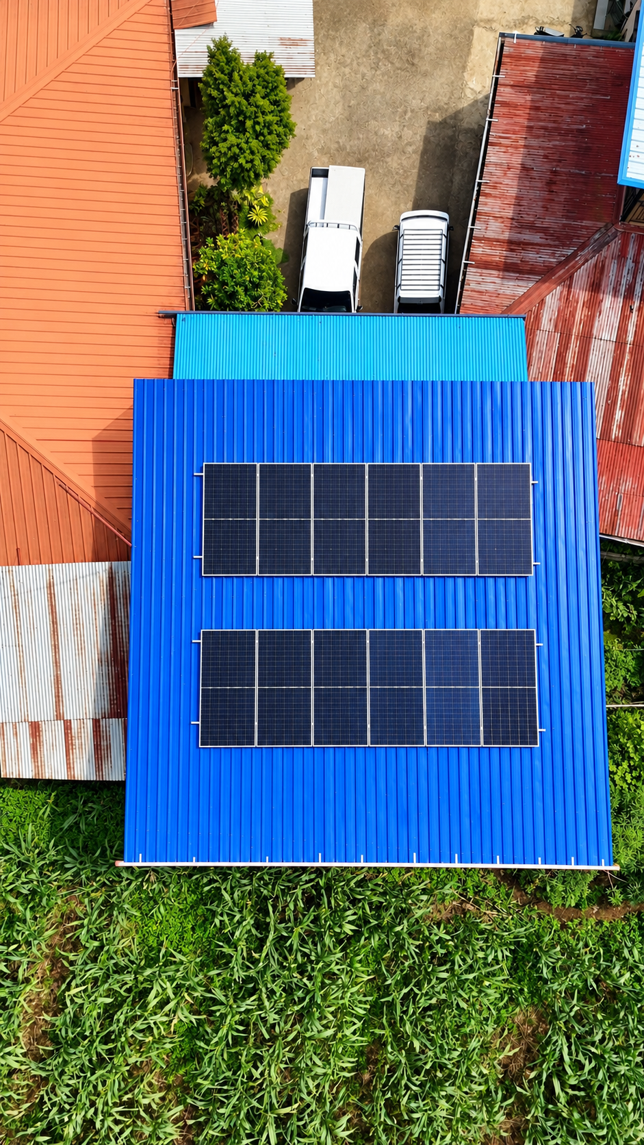 Solar installation team working on a rooftop